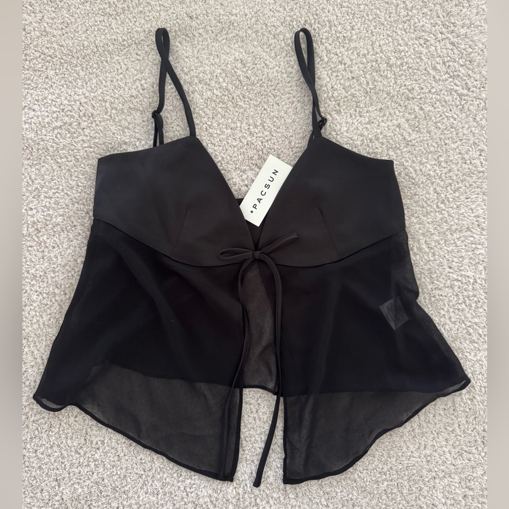 Brandy Melville Black sheer tie front tank top NWT 🖤